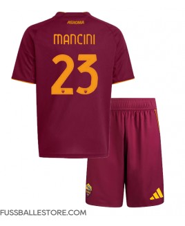 Günstige AS Roma Gianluca Mancini #23 Heimtrikotsatz Kinder 2025-26 Kurzarm (+ Kurze Hosen)